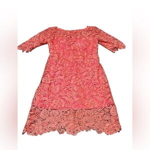 Elegant Coral Lace Midi Dress